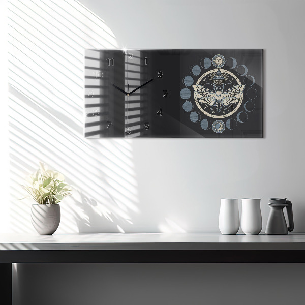 Glass wall clock rectangular Moon phases