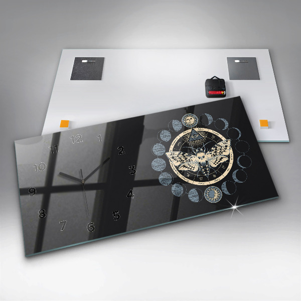 Glass wall clock rectangular Moon phases