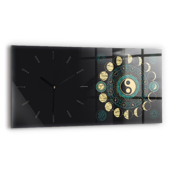 Glass wall clock rectangular Moon phases