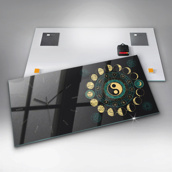 Glass wall clock rectangular Moon phases