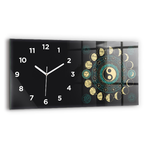 Glass wall clock rectangular Moon phases