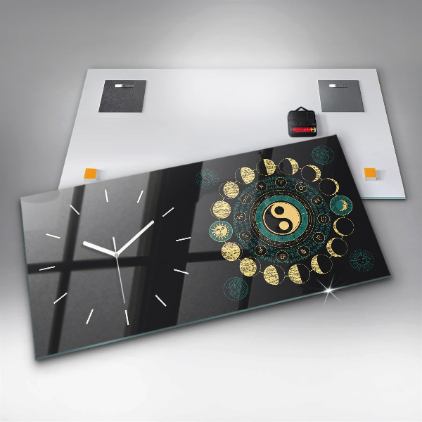 Glass wall clock rectangular Moon phases
