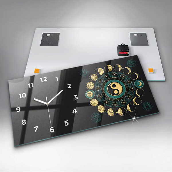 Glass wall clock rectangular Moon phases