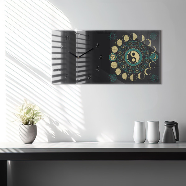 Glass wall clock rectangular Moon phases