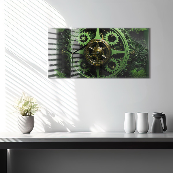 Glass wall clock rectangular Green mechanism