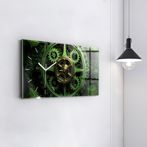 Glass wall clock rectangular Green mechanism