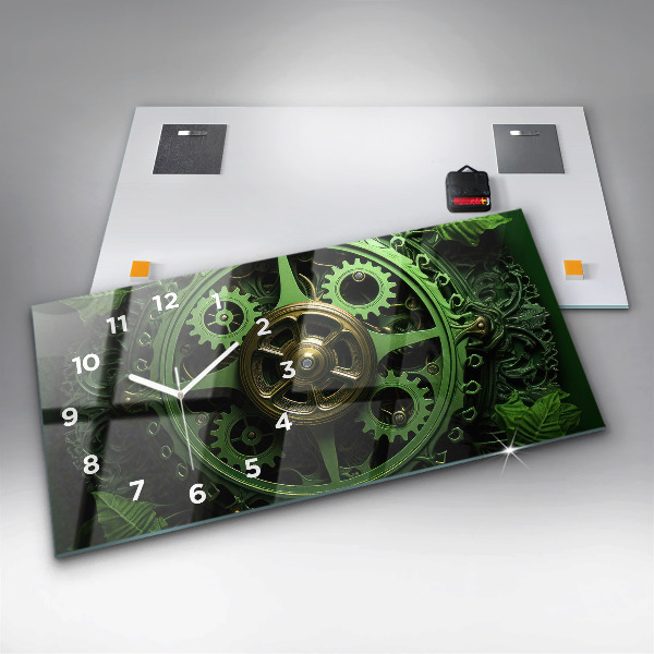 Glass wall clock rectangular Green mechanism