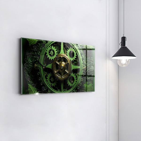 Glass wall clock rectangular Green mechanism
