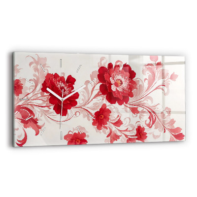 Glass wall clock rectangular Red flowers