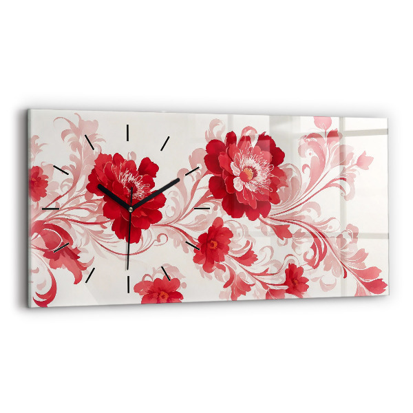 Glass wall clock rectangular Red flowers