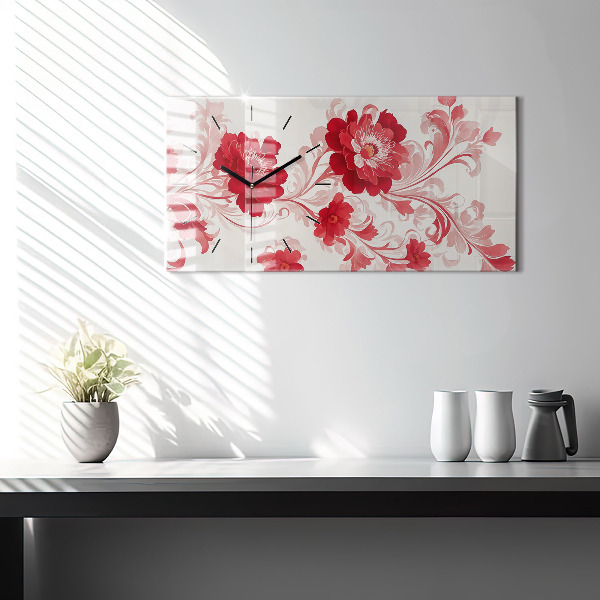 Glass wall clock rectangular Red flowers