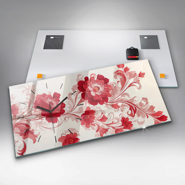 Glass wall clock rectangular Red flowers