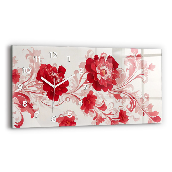 Glass wall clock rectangular Red flowers