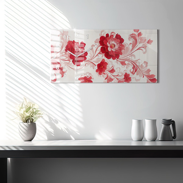 Glass wall clock rectangular Red flowers