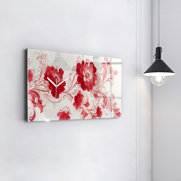 Glass wall clock rectangular Red flowers