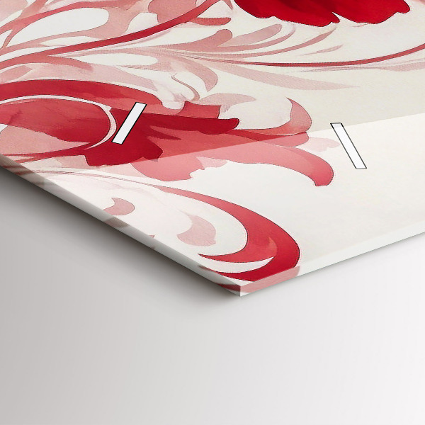 Glass wall clock rectangular Red flowers