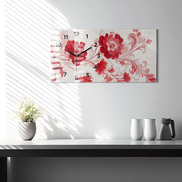 Glass wall clock rectangular Red flowers
