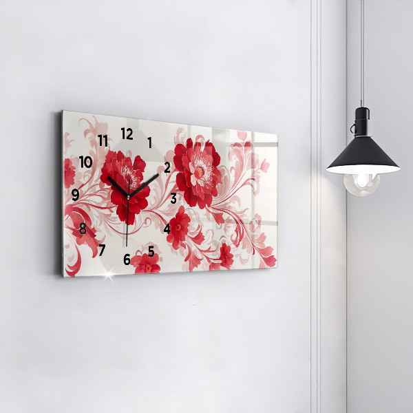 Glass wall clock rectangular Red flowers