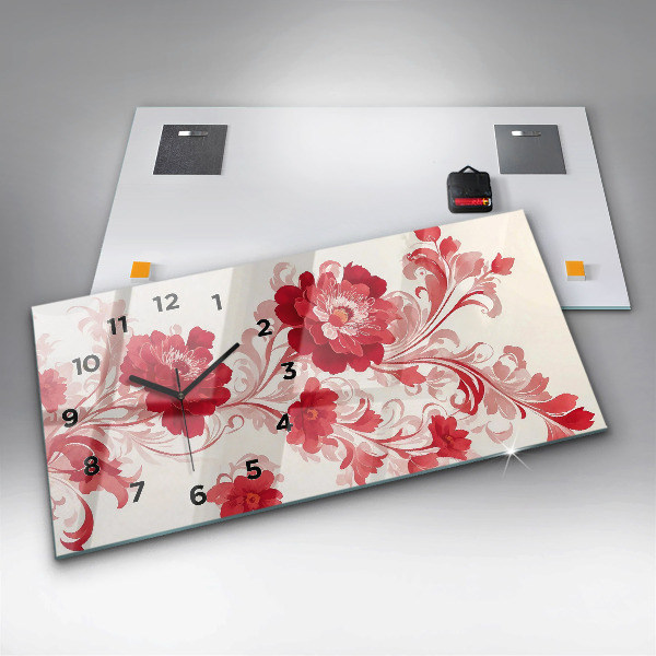 Glass wall clock rectangular Red flowers