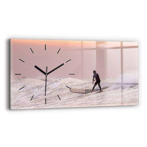 Glass wall clock rectangular Surfer in Hawaii