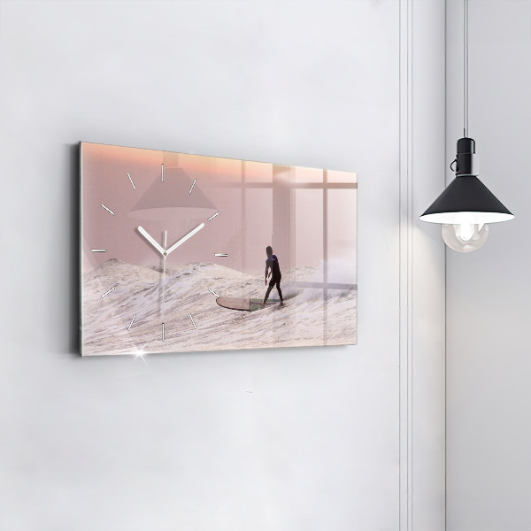 Glass wall clock rectangular Surfer in Hawaii