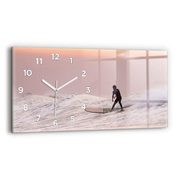 Glass wall clock rectangular Surfer in Hawaii