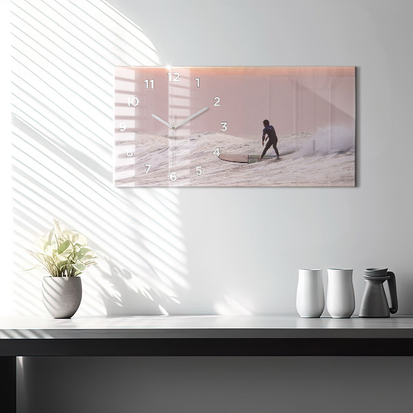 Glass wall clock rectangular Surfer in Hawaii