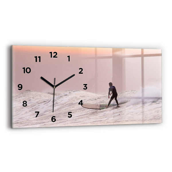 Glass wall clock rectangular Surfer in Hawaii