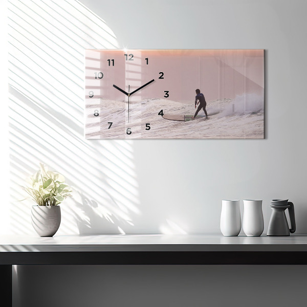 Glass wall clock rectangular Surfer in Hawaii