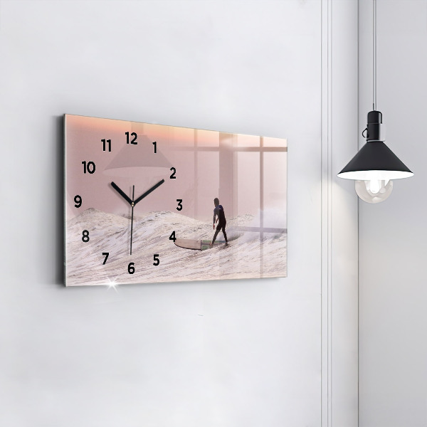 Glass wall clock rectangular Surfer in Hawaii