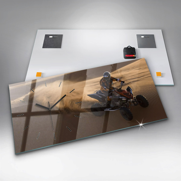 Glass wall clock rectangular Quad in the desert