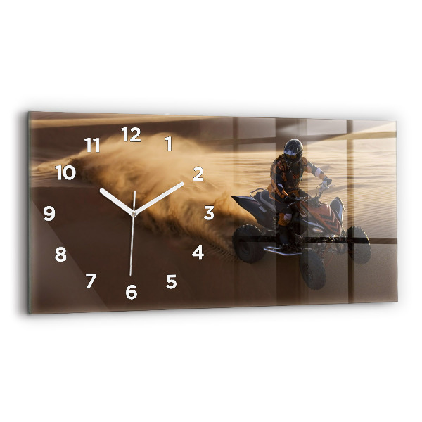 Glass wall clock rectangular Quad in the desert