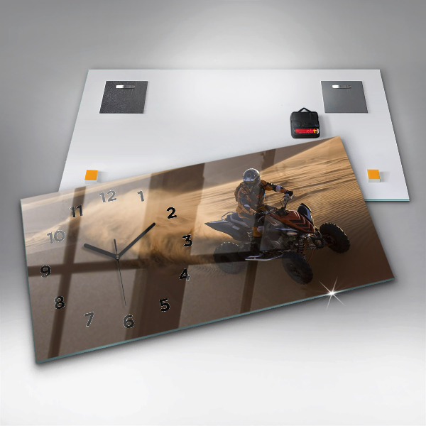 Glass wall clock rectangular Quad in the desert