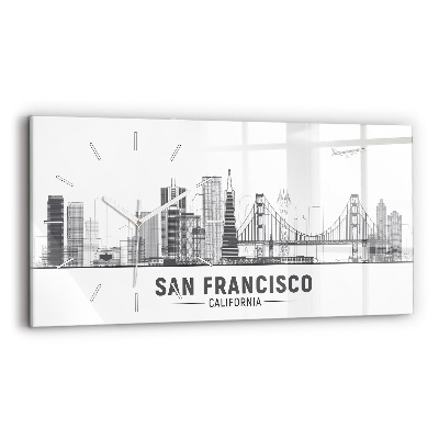Glass wall clock rectangular San Francisco Skyline