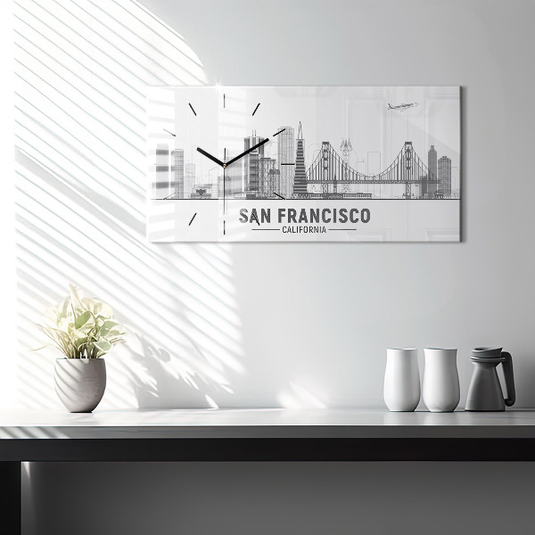 Glass wall clock rectangular San Francisco Skyline