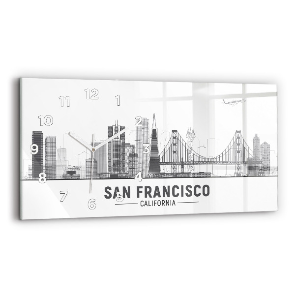Glass wall clock rectangular San Francisco Skyline