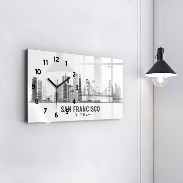 Glass wall clock rectangular San Francisco Skyline
