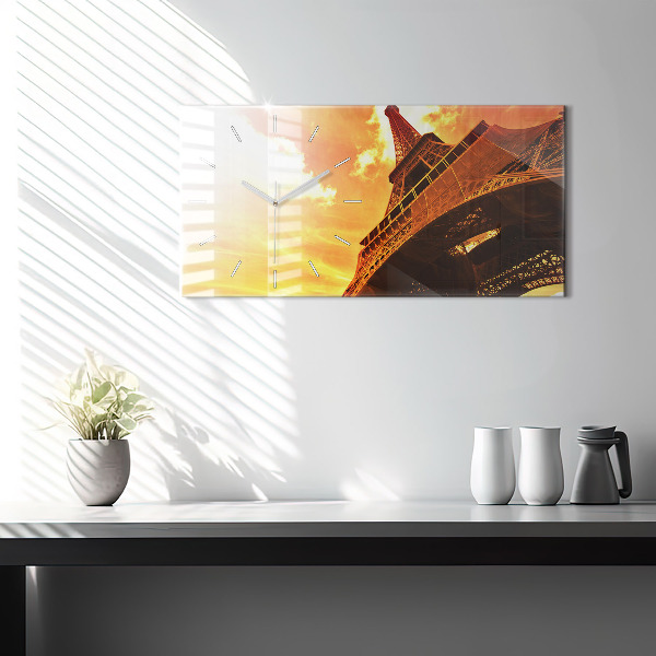 Glass wall clock rectangular The Eiffel Tower in Paris