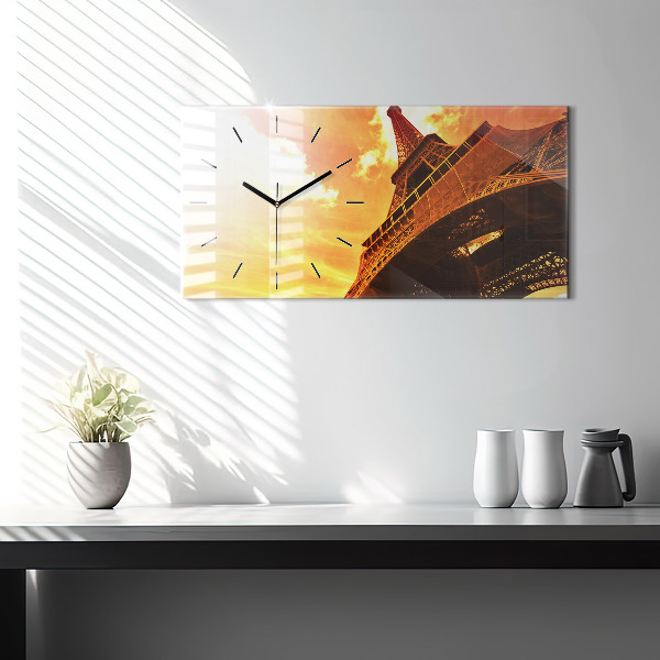 Glass wall clock rectangular The Eiffel Tower in Paris