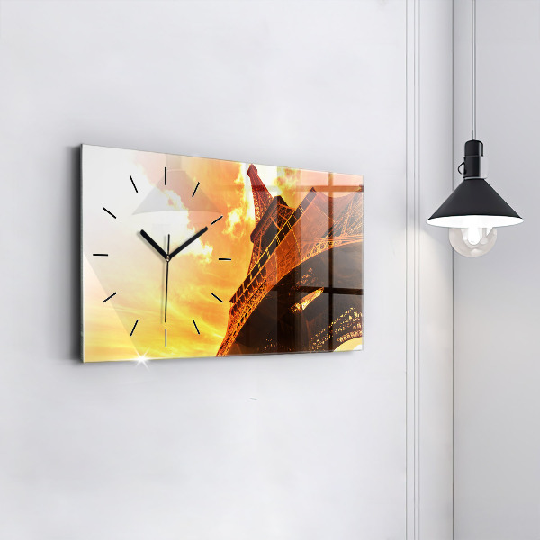 Glass wall clock rectangular The Eiffel Tower in Paris