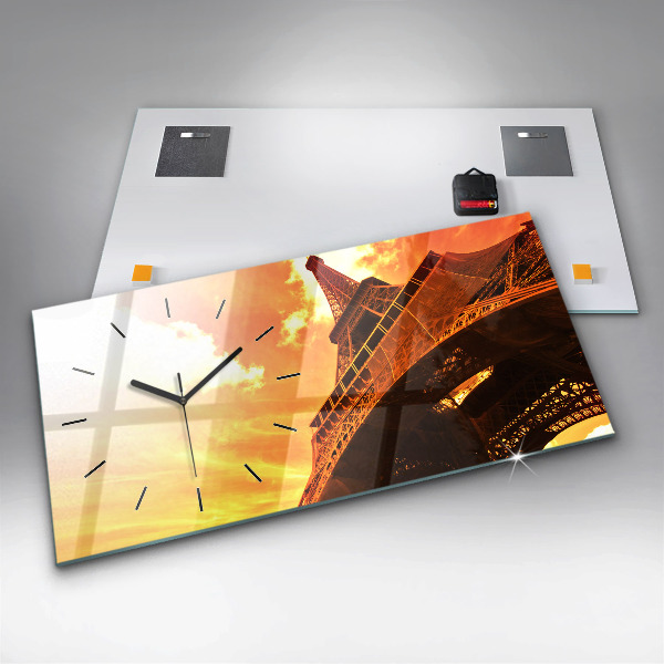 Glass wall clock rectangular The Eiffel Tower in Paris