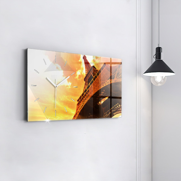Glass wall clock rectangular The Eiffel Tower in Paris
