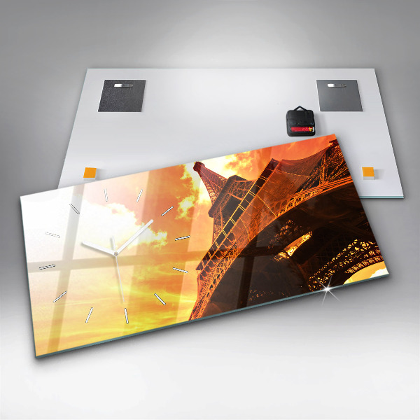 Glass wall clock rectangular The Eiffel Tower in Paris