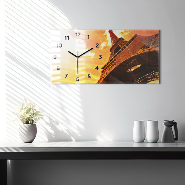 Glass wall clock rectangular The Eiffel Tower in Paris