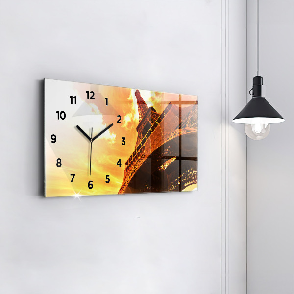 Glass wall clock rectangular The Eiffel Tower in Paris