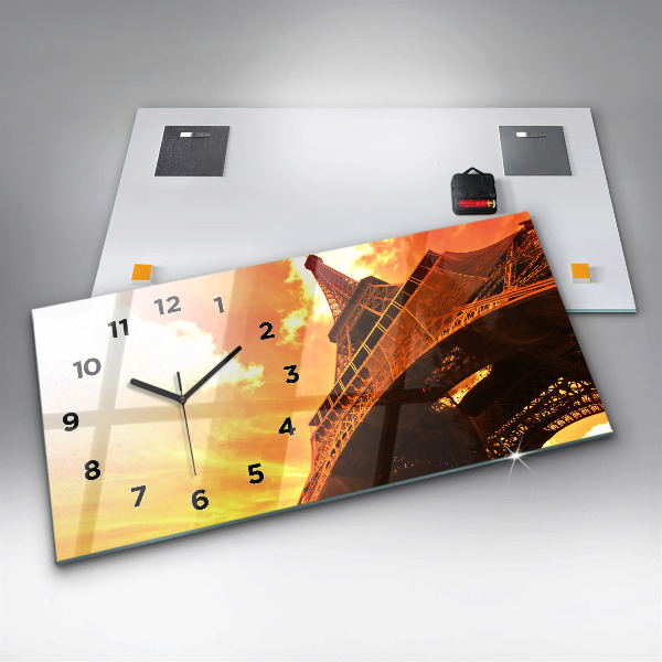Glass wall clock rectangular The Eiffel Tower in Paris