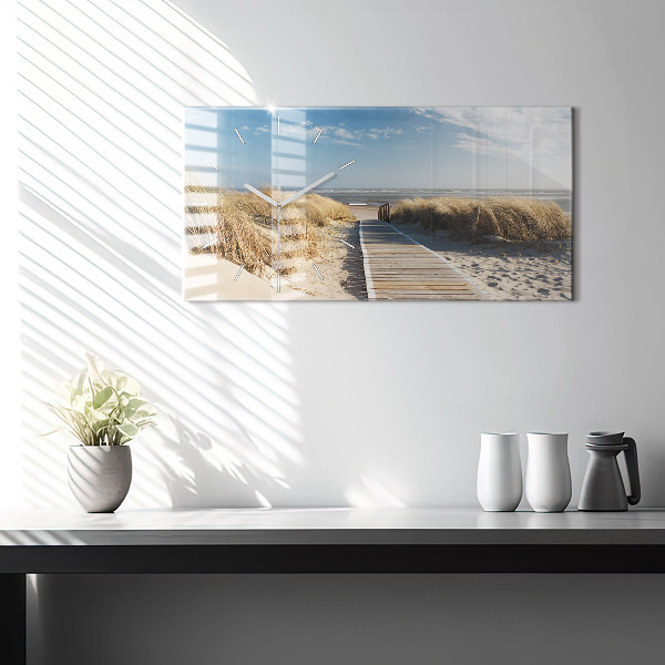 Glass wall clock rectangular View of the beach