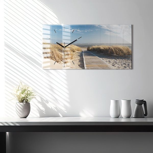 Glass wall clock rectangular View of the beach