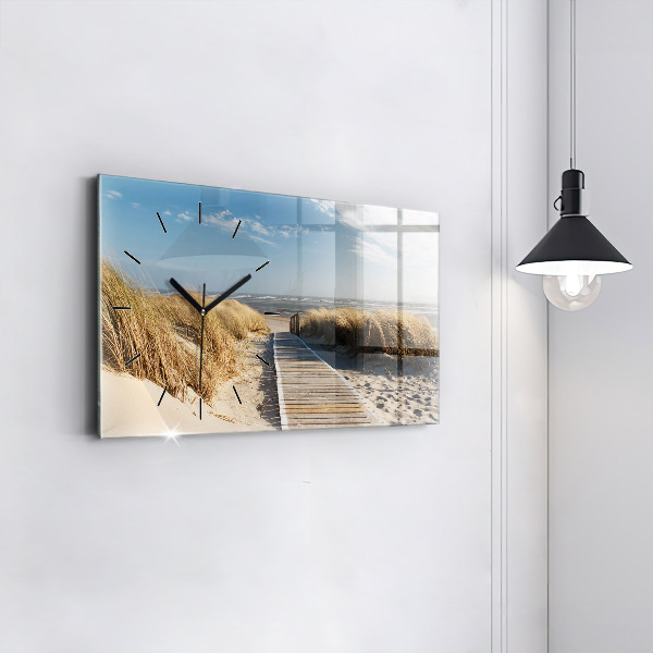 Glass wall clock rectangular View of the beach