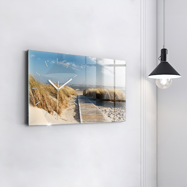 Glass wall clock rectangular View of the beach
